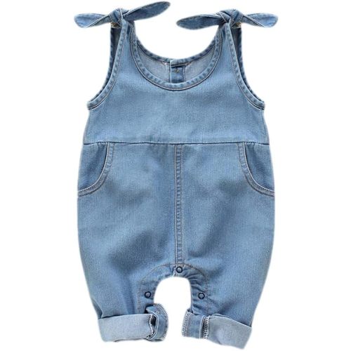 Happy Town Newborn Infant Baby Girls Denim Bodysuit Halter Sleeve Romper Jeans Overalls