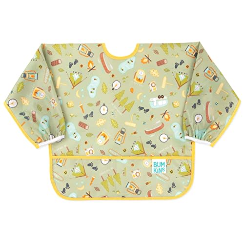Bumkins Sleeved Bib Baby Bib, Toddler Bib, Smock, Waterproof Fabric, Fits Ages 6-24 Months