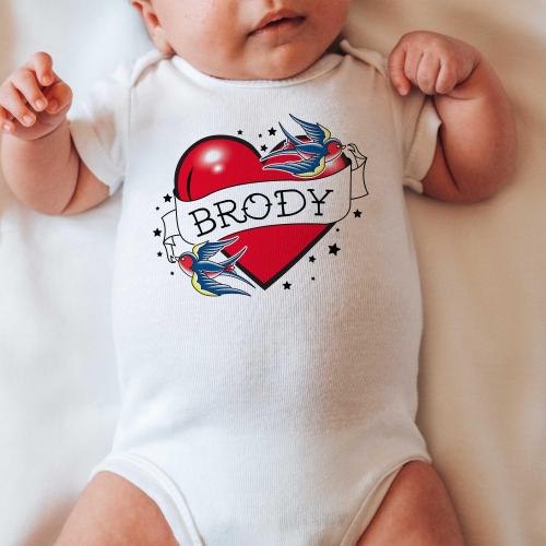 Tattoo Heart Personalized Baby Onesies®, Punk Baby Gift, Baby Shower Gift, Classic Tattoo Heart Flash Kids Shirt, Big and Little Brother