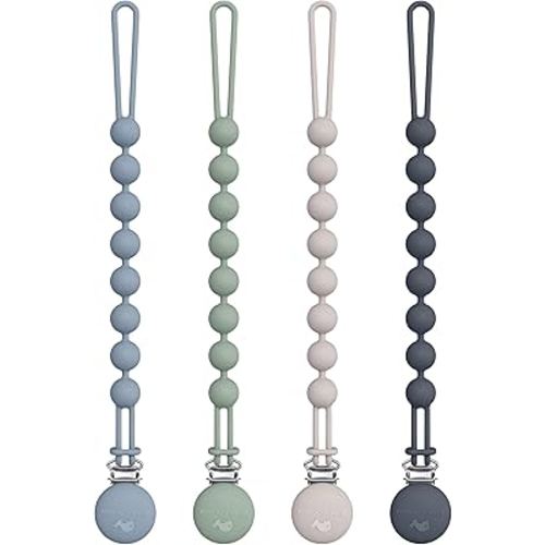 Cuddle Campus Silicone Pacifier Clip Holder with One Piece Design, Pack of 4 Soft Flexible Binky Clips for Baby Boy and Girl Set 6(3M+)