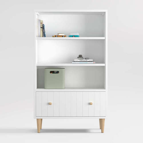 Finn 36" White Wood 3-Shelf Tall Kids Bookcase with Drawer