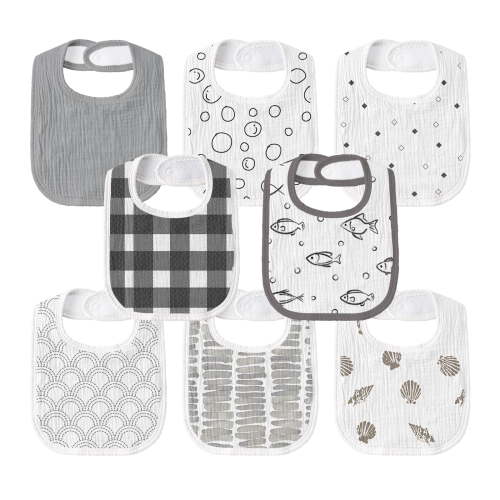 Gllquen Baby Muslin Cotton Cloth Baby Drool Bibs for Boys Girls with Adjustable Snap, 8 Pack, Bubble