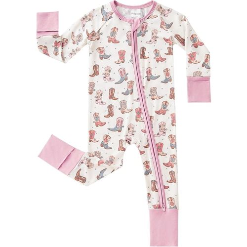 pureborn Baby Girls Sleeper Viscose from Bamboo Pajamas 2-Way Zipper Snug Fit Sleepwear Western Boots 3-6 Months