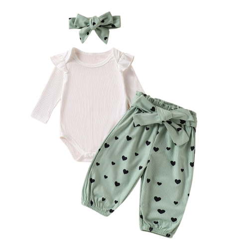 BLVB Newborn Baby Girl Clothes Ruffle Long Sleeve Romper Tops Pants Headband Infant Cute Heart Print Fall Outfits