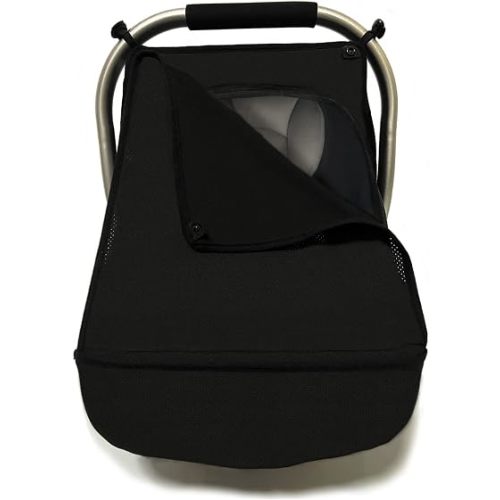 3-in-1 Car-Seat Canopy Cover - Protective Carseat Sun Shade Canopy with Privacy Shade Canopies Covers for Boys Girls,Inner Bug Nets for Newborn Infant Protect Baby from Mosquito & Insect (Black)