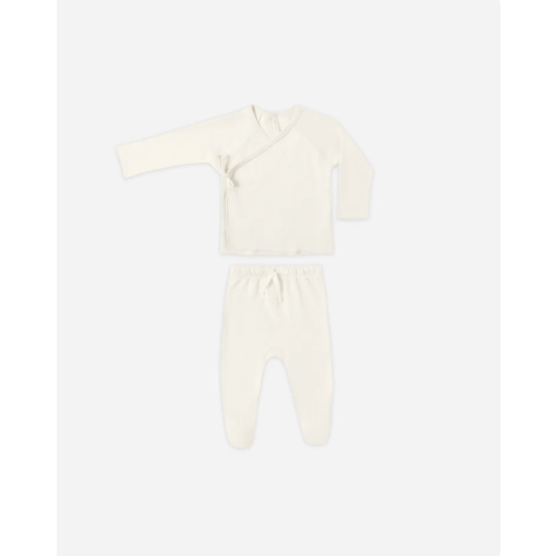 Wrap Top + Footed Pant Set Ivory