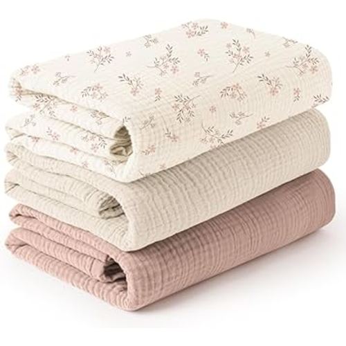 Konssy 3 Pack Muslin Swaddle Blankets for Unisex, Newborn Receiving Blanket, Large 47 x 47 inches, Soft Breathable Muslin Baby Swaddles for Boys & Girls