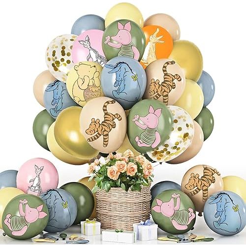 48PCS 12Inches Winnie Balloons for the Pooh Baby Shower Decorations，Winnie Balloon Arch Kit，Winnie Balloons for Birthday，Gender reveal decorations Baby Shower Wild One Party Deocrations Supplies