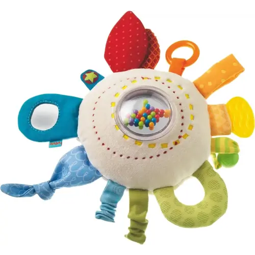 HABA Teether Cuddly Rainbow Round - Soft Activity Toy with Rattling & Teething Elements,Multicolored