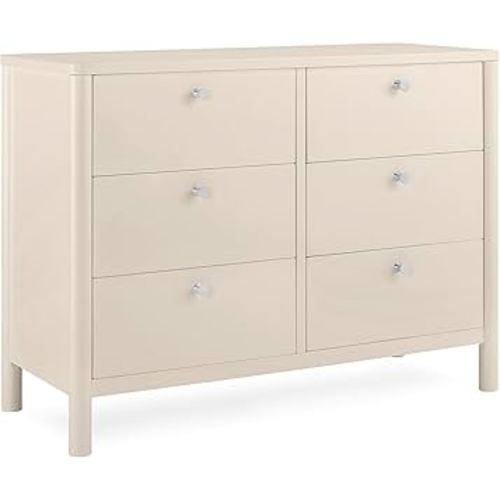 Delta Children Brooks 6 Drawer Dresser with Interlocking Drawers (Includes 3 Sets of Knobs – Choose from Natural, Brushed Nickel & Melted Bronze), Soft Beige