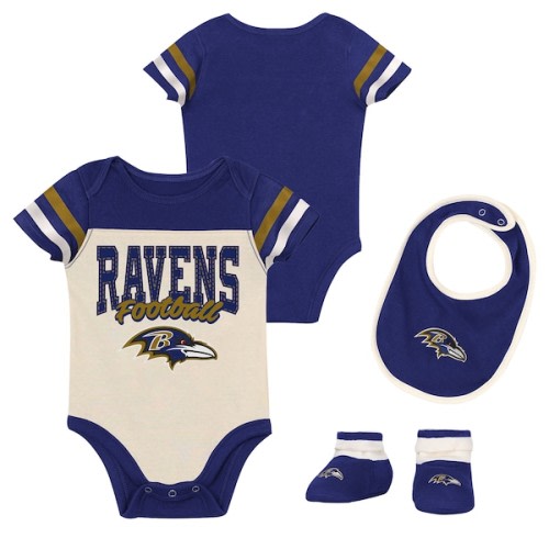 Baltimore Ravens Outerstuff Infant & Newborn Up One Three-Piece Bodysuit, Bib & Booties Set