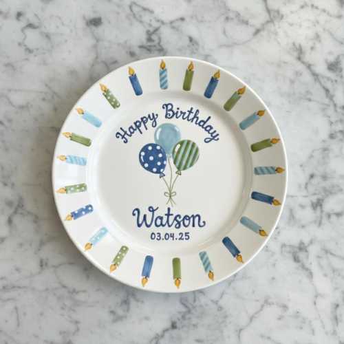 Custom Birthday Plate for Boy | Personalized Happy 1st Birthday Gift | Ceramic Hand Painted Keepsake- BCP83
