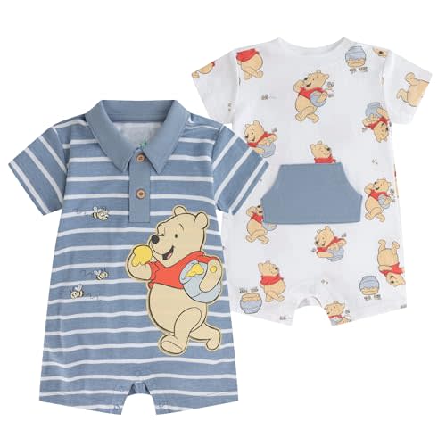 Disney Winnie the Pooh Baby Boys 2 Pack Short Sleeve Romper for Newborn and Infant