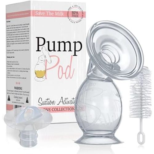 Save The Milk Silicone Manual Breast Pump + Lid + Cleaning Brush | Smaller 24mm Flange Size for Pain-Free Nipple Suction (Customisable) | 4.5 fl oz / 133 ml | BPA-Free, Food-Grade Silicone