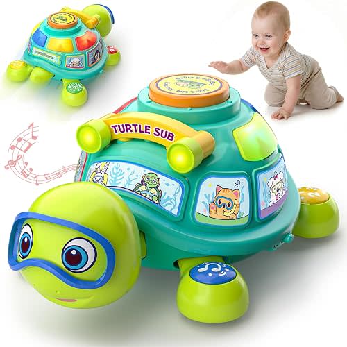 Musical Baby Toys 6-12 Months, Bilingual Educational Turtle Toys for Infants 5 6 7 8 9 10 Months, Crawling Tummy Time Toy with Light & Sound, Baby Boy Girl Gifts for 6 7 9 12 Months