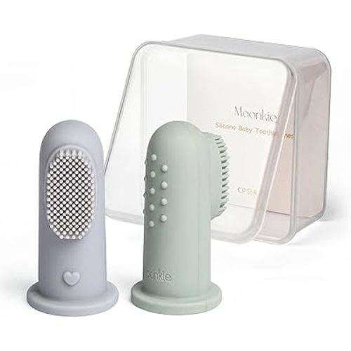 Moonkie Baby Toothbrush Finger Toothbrush Oral Cleaner Kit for 3 Months +, 2 Pcs (Cloud/Mint)