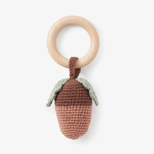 Acorn Knit Wooden Baby Rattle