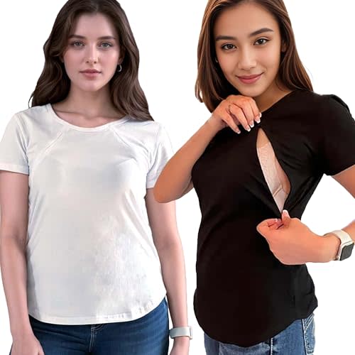 Premium Cotton Nursing Top for Breastfeeding - Comfortable, Stylish T-Shirt with Hidden Zippers