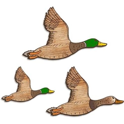 Kas Home 3Pcs Duck Hunting Wall Decor Wooden Flying Ducks Decor Rustic Farmhouse Wall Art Signs for Nursery Bedroom Classroom Playroom Living Room Hanging Decorations (Set of 3, Green-Duck)