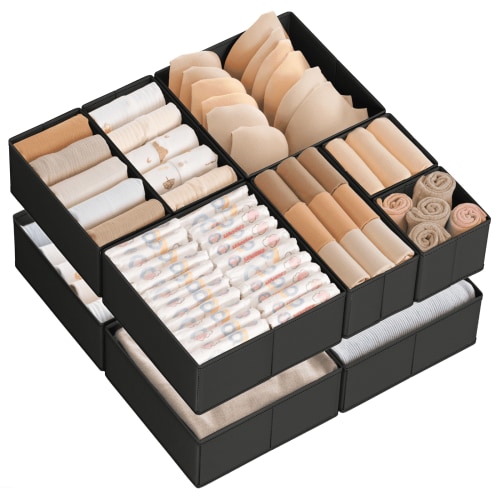 Criusia Drawer Organizer Clothes, Foldable Closet Organization and Storage for Nursery, Bedroom, Black