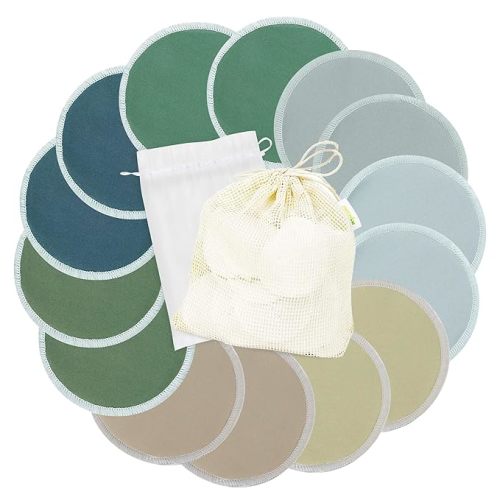 wegreeco Nursing Breast Pads (14 Pack) + Laundry Bag & Travel Storage Bag, 4.7 inch Option - Washable & Reusable Breastfeeding Nursing Pads (Mild, Large)