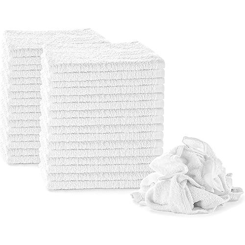 Nabob Wipers White Terry Rags 2lb Bulk Towel Rag Multipurpose 12x12 Inches 100% Cotton Ring Spun Cleaning Solution for Body Shops, Garages, Restaurants, Home, Bars (22-25 Pack)