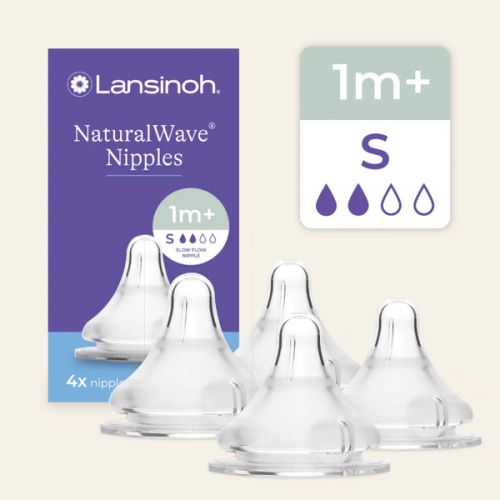 Lansinoh NaturalWave Baby Bottle Nipples, Slow Flow (S), 4 Count