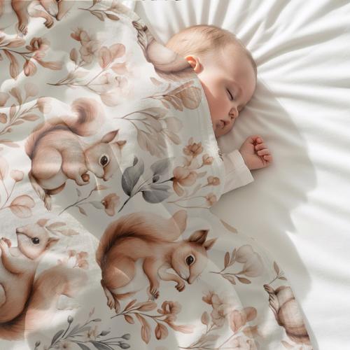 Squirrel Minky Blanket Woodland Animals Baby Blanket Watercolor Nature Pattern Nursery Decor Soft Pastel Baby Gift Baby Shower Gift