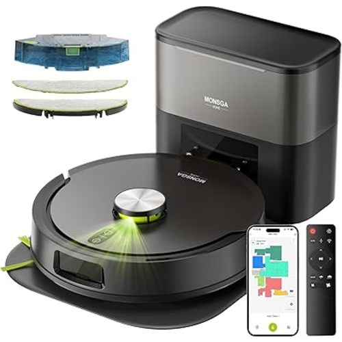 MONSGA Robot Vacuum and Mop Combo, 90 Days Self-Emptying with 8000Pa Suction, LiDAR Smart Mapping, Dual Anti-Tangle for Pet Hair, Carpet and Hard Floor