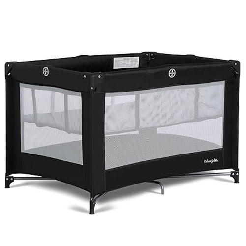 Dream On Me Zazzy Portable Playard with Bassinet in Black, Lightweight Packable and Easy Setup Baby Playard with Mattress and Travel Bag
