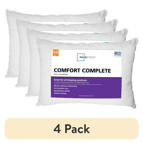 (4 pack) Mainstays Comfort Complete Bed Pillow, Standard/Queen
