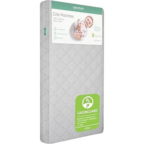 Newton Baby Crib Mattress and Toddler Bed - Ultra-Breathable Proven to Reduce Suffocation Risk, Washable Core & Cover, 2-Stage, Deluxe 5.5" Thick - Grey