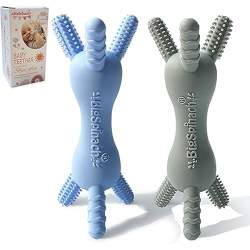 3D Baby Teether, BPA-Free Multi-Texture Silicone Teething Stick Toy,360-Degree Textured Design, Easy-Grip Design for Infants and Toddlers (Blue, 3D)