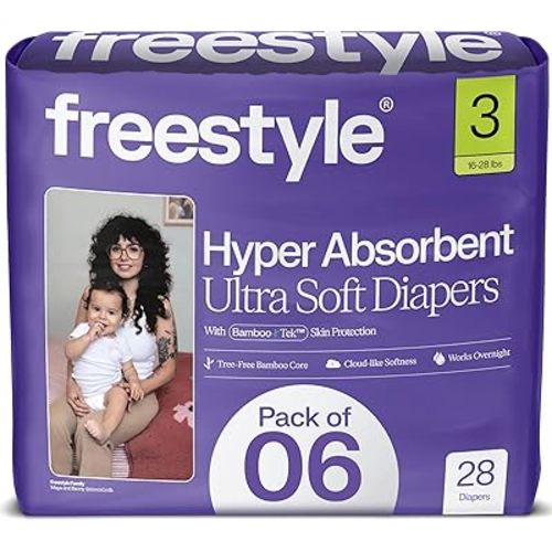 Freestyle BambooTek Diapers – (Size 3) Hyper Absorbent & Non-Toxic – Disposable Diapers for Sensitive Skin – Ultra Soft Diapers (16-28 lbs) – 168 Count
