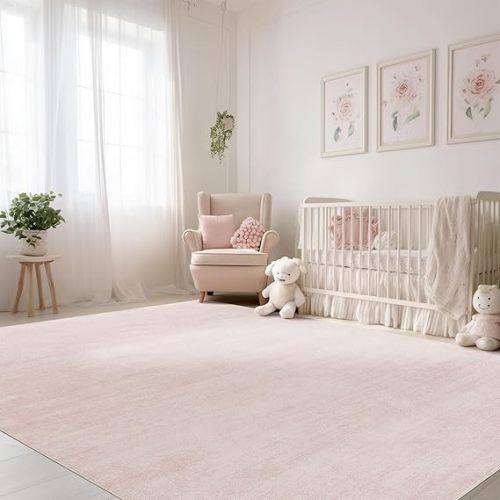 BILEEHOME Light Pink Rug 5x7 for Nursery Bedroom,Abstract Cute Modern Washable Boho Area Rugs for Girls Room,Blush