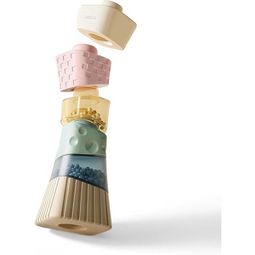 evoceler Stacking Toys for Toddlers 1-3，9° Stacking Blocks with 2 Rattles & Teethers, Soft Balance Learning Baby Toys 6-12 Months,Sensory Montessori Toy for 1 Year Old, Boys Girls Gift, 6 Blocks Set