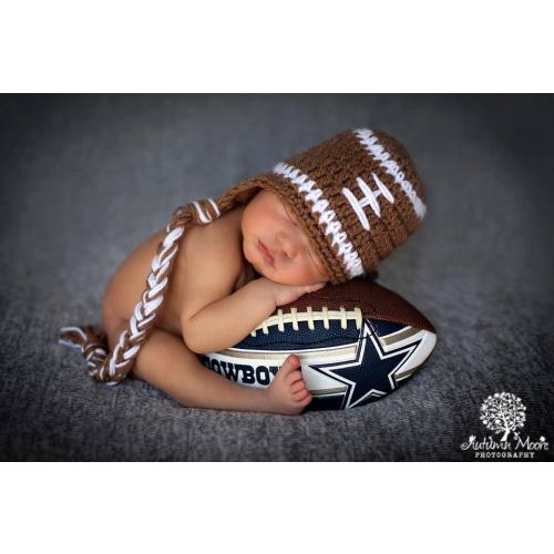 Crochet Football Baby Hat with Ear Flaps: Newborn Photo Prop