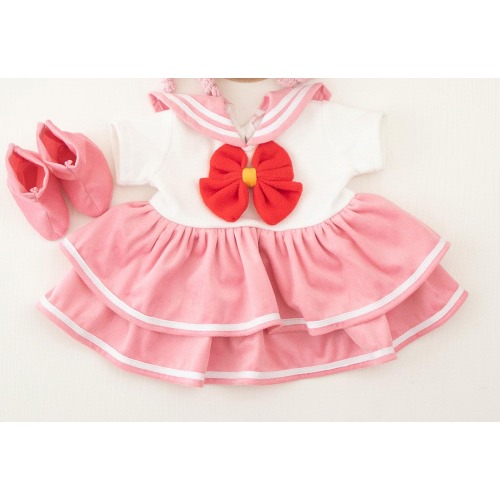 Pink Newborn Sailor Dress: Anime Photography Prop with Bow & Booties