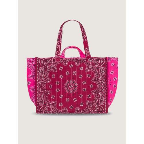 Quilted Maxi Cabas Tote - HEART - Burgundy / Fuschia