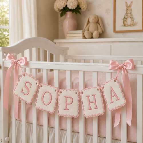 Personalized Felt Fabric Name Banner, Custom Embroidered Nursery Garland, Elegant Baby Name Sign, Newborn Shower Gift, Wall Decor