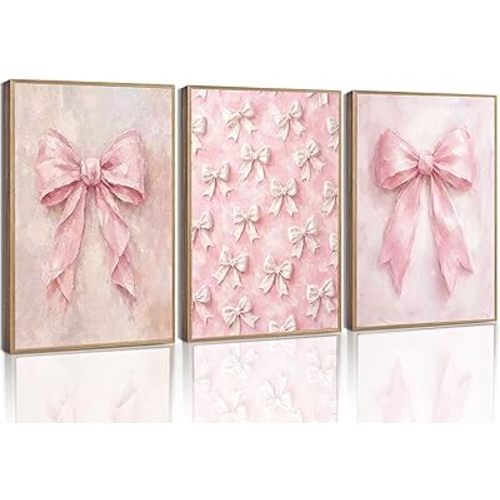 LHEAOED 3Pcs Trendy Pink Bow Canvas Wall Art Unframed