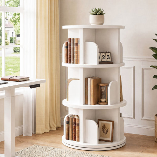 17 Stories 3 Tier Rotating Bookshelf, 360° Rotating White Bookcase for Small Spaces, Corner Bookshelf For Bedroom, Living Room, Study Room | Wayfair