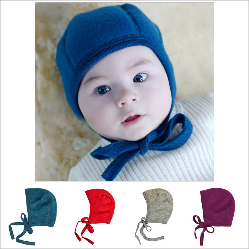 Engel Organic Merino Wool Fleece Baby Bonnet — Winter Hat with Ear Protection (0–6 Months)