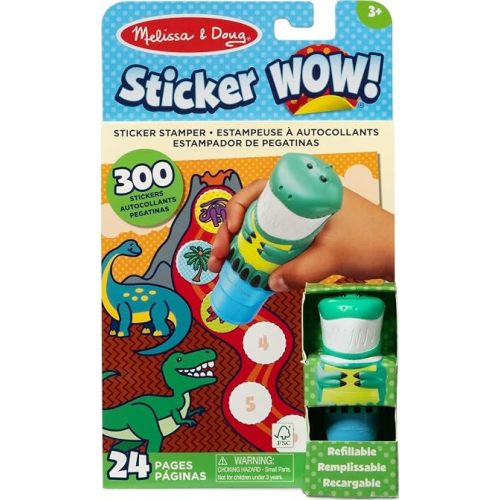 Melissa & Doug Sticker Wow!™ Dinosaur Bundle: 24-Page Activity Book, Refillable Sticker Stamper, Mini Pad, 500 Stickers, Arts and Crafts for Kids Ages 3+