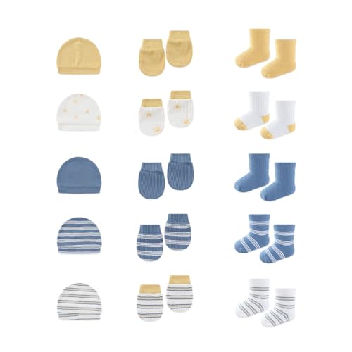 BABYSOLIS 15 Pack Infant Hats Gloves Socks Unisex Baby Boy Girl Accessories Set Cotton New Born Caps Mittens