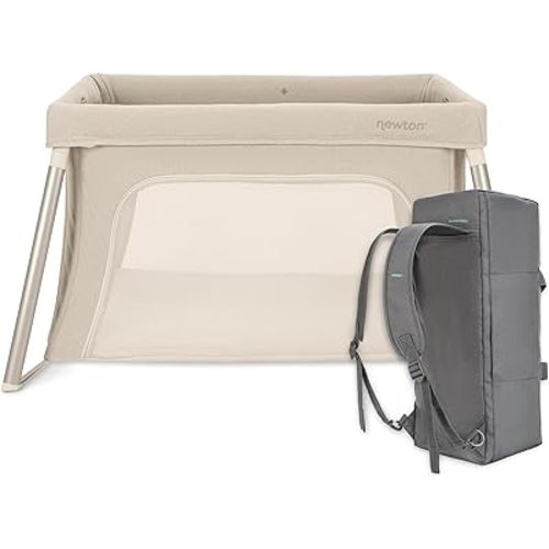 Newton Baby Compact Travel Crib & Play Yard | Breathable & Washable Mattress, Foldable Carry-On Size, Backpack Straps, Sand, Newton Bassinet Attachment NOT Included or Compatible
