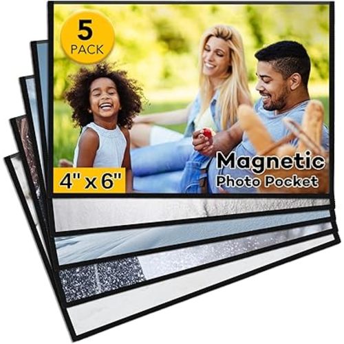 YixangDD 5 Pack Magnetic Picture Frame, 4 x 6 Inches Fridge Magnetic Photo Frames, Magnetic Photo Frames for Refrigerator, Home, School, Office (Black)