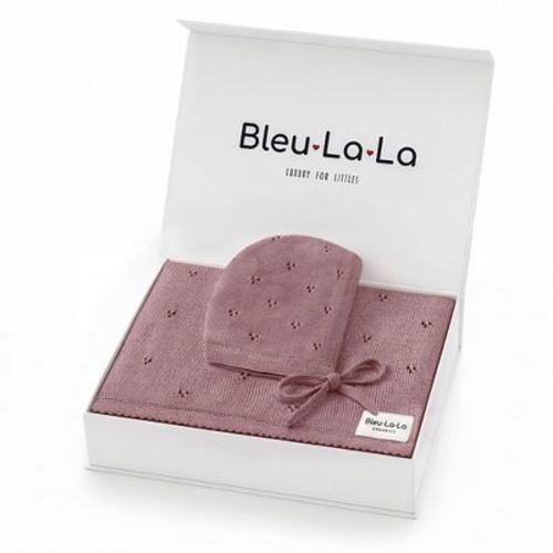 Luxury Organic Cotton Pointelle Baby Swaddle Receiving Blanket + Hat Gift Set for Newborns and Infant Boys & Girls - Sugar Plum