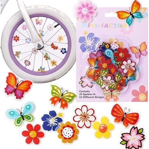 Bike Wheel Spoke Decorations – 24 Clip-On Flower & Butterfly Accessories – Fun Bicycle Spoke Decorations for Kids, Girls, Toddlers – Easy Snap-On, Colorful Bike Gifts