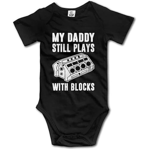 My Daddy Still Plays with Blocks Mechanics Baby Short Sleeve Bodysuit Infant Playsuit, 18-24 Months, Black